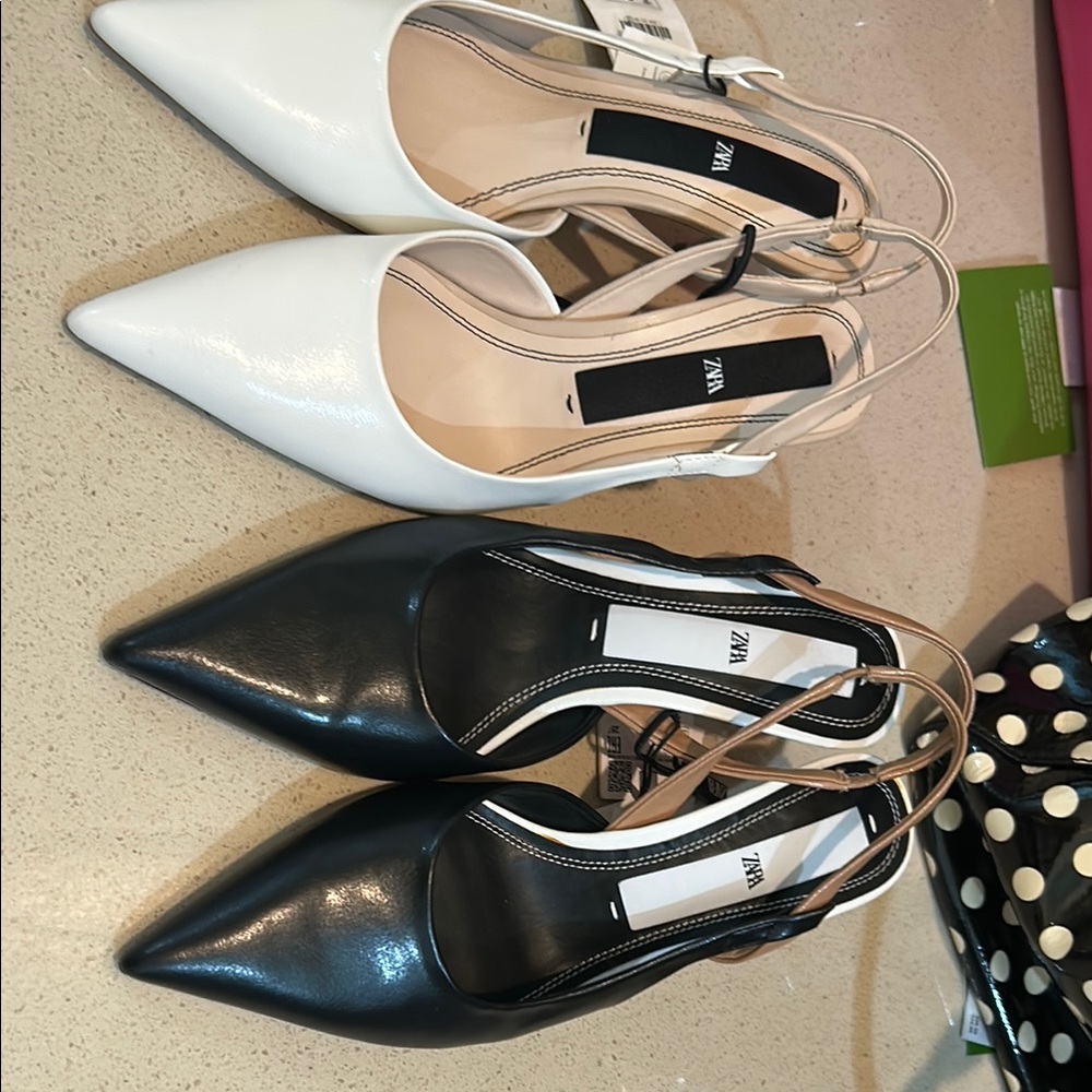 Zara Black and White Heels with Ankle Straps